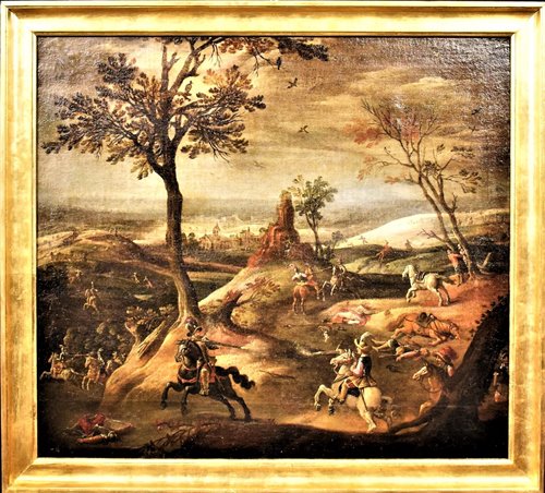 "Assault on the village with clash between knights"